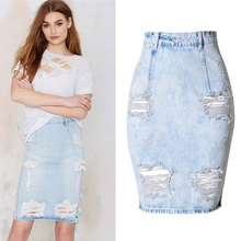 Women Denim Skirt Knee Length High Waist Pencil Skirt Skirts Womens 2017 Faldas Midi Estampadas Saia Jupe 2024 - buy cheap