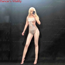 Nightclub Bar Stage Wear 3D Printing False Perspective Diamond Sleeveless Pole Dance Body Suit DJ Women Singer Performance Outfi 2024 - buy cheap