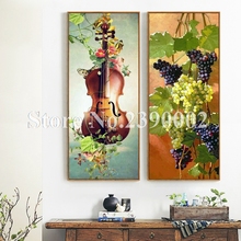 Pintura de paisagem com miçangas, decoração decorativa completa para casa, pintura de diamante de uva, violino, posteres bordado 2024 - compre barato