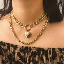 Punk Metal Heart Choker Necklace For Women Big Thick Chain Round Hollow Multilayer Pendant Long Necklaces Jewelry 2024 - buy cheap