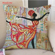 18" Black Fashion Girl Africa woman dancing Flower Floral Pattern Home Decorative Sofa Throw Pillow Cotton Linen Cushion Cover 2024 - buy cheap