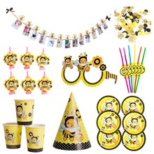 6pcs/Set Cartoon Honey Bee Disposable Tableware Paper Banner Kids Birthday Party Supplies Hat Cups Plates Baby Shower Decoration 2024 - buy cheap