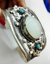 Charm White Moonstone Cuff Bracelet Bangle Tibet Silver Carved Unisex Gift 2024 - buy cheap