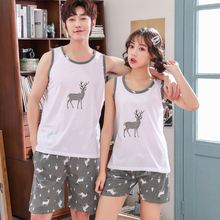 New Summer Couple Pajamas Set Men And Women Sleeveless Pyjamas Vest Lovers Sleepwear Plus Size M-4XL Nightwear Home Clothing 2024 - buy cheap