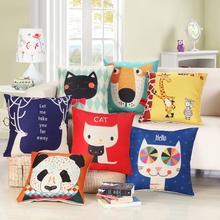 Cartoon Animal Series Cushion Cover Linen Cotton Soft Cute Style Home Decor Pillow Case 45x45cm Pillow Cover 2024 - buy cheap