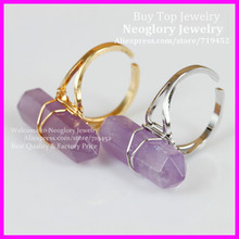 10pcs Natural Crystal Gems Finger Ring Gold/Silver Plated Wire Wrapped Bail Point Ring Hexagon Reiki Charka Quartz Druzy Ring 2024 - buy cheap