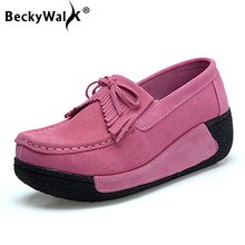 Beckywalk tênis plataforma grossa feminino, calçados casuais de camurça de couro femininos com borlas 2024 - compre barato