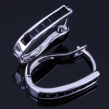 Stunning Black Cubic Zirconia Silver Plated Clip Hoop Huggie Earrings V1055 2024 - buy cheap