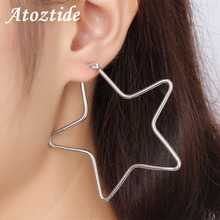 Atoztide Fashion Hollow Star Big Hoop Earrings For Women Party Stainless Steel Silver Plated Ear Loop Earrings Boucle d'oreille 2024 - buy cheap