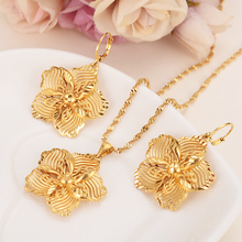 Conjunto de joyería para mujer etíope hermoso Color dorado grande flor colgante cadena pendientes novia Africana boda Bijoux regalo niñas 2024 - compra barato