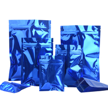 Bolsa de embalaje de papel de aluminio azul brillante, con cierre de cremallera, para polvo, cápsula de joyería líquida, calcetines, muñecas, bragas, paquete de bolsillos, 100 Uds., venta al por mayor 2024 - compra barato