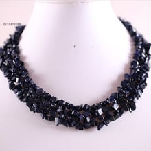 Free Shipping Jewelry 4X8MM Chip Beads Nylon Line Weave Natural Stone Blue Sandstone Necklace 18" 1Pcs E057 2024 - buy cheap