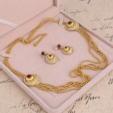 2pcs set Trendy Indian Bridal Jewelry Sets Round Hollow Pendant Choker Necklace Earrings Sets For Women 2024 - buy cheap