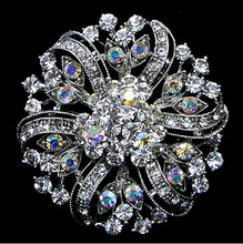 2 Inch Rhodium Silver Tone Clear Rhinestone Crystal Sparkly Full Diamante Bridal Flower Brooch 2024 - купить недорого