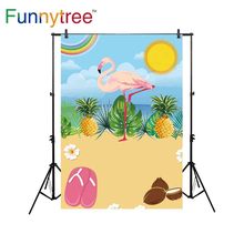 Funnytree Photography Backdrops pineapple flamingo hawaii beach rainbow palm coconut slippers photocall background photo studio 2024 - buy cheap