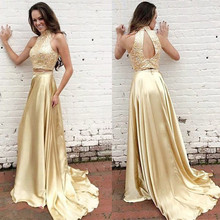 Gold Two Pieces Prom Dresses 2022 Beaded Sequins Satin vestidos de fiesta largos elegantes de gala Imported Party Dress 2024 - buy cheap