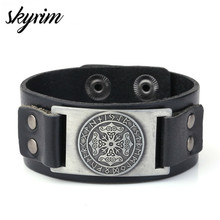 Skyrim-pulsera de cuero con insignia de trifolikno para hombre, brazalete informal Punk, joyería de brujería 2024 - compra barato