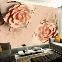 beibehang  infantil Custom 3D stereoscopic Romantic Pink Rose Flower marriage room TV backdrop modern living room wallpaper 2024 - buy cheap