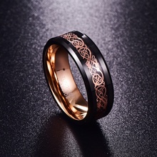 Anel de tungstênio 100% genuíno, 8mm de largura, anel de aço e ouro rosa preto com dragão em ouro rosa 2024 - compre barato