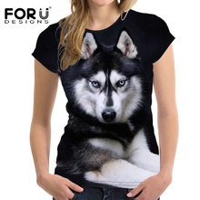 FORUDESIGNS 3D Elastic Basic Women T Shirt Husky Dog Printing Female Short Sleeve Tops Tee Stylish Bodybuilding O Neck T-shirts 2024 - buy cheap
