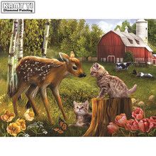 5D DIY Diamond embroidery Cross stitch Deer and cat Full Square Diamond mosaic Full Round Diamond painting lyc 2024 - buy cheap