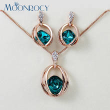 MOONROCY Free Shipping Cubic Zirconia Rose Gold Color Blue Austrian Crystal Necklace and Earrings Jewelry Set for Women Gift 2024 - buy cheap