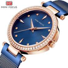 MINIFOCUS 2019 New Ladies Fashion Blue Rose Gold Watch Women Stainless Steel Quartz Wrist Watch Luxury Rhinestone Women Watches 2024 - buy cheap