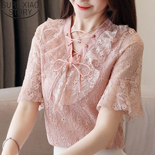 Korean fashion clothing 2021 lace blouse white shirt blouse womens tops blouses Bow Solid V-Neck harajuku ladies tops 3104 50 2024 - buy cheap