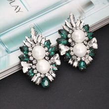 2018 SHOUROUK green crystal pearlwomen luxury statement gem women stud earring 252 2024 - buy cheap