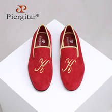 Piergitar 2021 New style men suede shoes with custom personality letters embroidered Wedding and Prom men's loafers Plus sizes 2024 - buy cheap