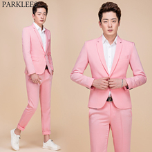 Men's 2 Pieces Pink Suits (Jacket+Pants) 2019 Brand Slim Fit One Button Wedding Groom Tuxedo Suits With Pants Terno Masculino 2024 - buy cheap