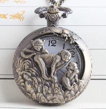 Vintage Zodiac 12 Bronze 3 Monkey Playing Hollow Quartz Pocket Watch Necklace Pendant Carving Back Womens Men GIfts 2024 - buy cheap