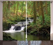 Cortinas Decoração Da Casa do Lago Corrente Que Flui na Floresta selva Sobre Rochas Folhagem Da Árvore Mossy Respingo Quarto Cortina Sala de estar 2024 - compre barato