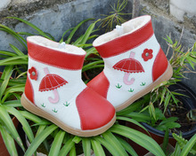 Girls boots genuine leather plush lining umbrella flowers on grass fun shoes red pink green color winter new collection 2024 - buy cheap