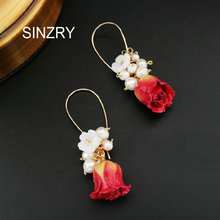 SINZRY original handmade preserved rose flower drop earrings natural freshwater pearl elegant earring for women 2024 - buy cheap