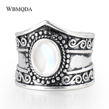 WBMQDA винтажное тибетское серебряное большое каменное кольцо для женщин модные ювелирные изделия в стиле бохо 2019 Новинка Лидер продаж 2024 - купить недорого