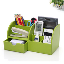PU Leather Office Desk Organizer , with Drawer Pen Pencil Holder Business Card  Mobile Phone Stationery Desktop Storage Box Case 2024 - buy cheap