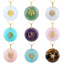SUNYIK Round Stone Amulet Pendant Necklace for Unisex,Tree of Life/OM Chakra/Fairy (Free Chain) 2024 - buy cheap