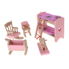 Dollhouse Furniture Wooden Miniature Baby Nursery Room Crib Chair Bed Kids Gift Pink 2024 - buy cheap