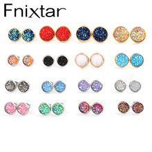 Fnixtar Sparking Crystal Drusy Earrings 8mm 10mm 12mm Mix Size Stainless Steel Druzy Quartz Stud Earrings Set 2024 - buy cheap