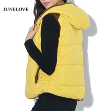 Junelove! nova colete de veludo feminina, jaqueta quente de algodão com capuz, inverno plus size, casaco feminino de pele sintética 2024 - compre barato