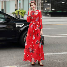 High quality printed fashion summer long dress 2019 new designer women's long sleeve Tropical fish red runway Maxi dress 2024 - buy cheap