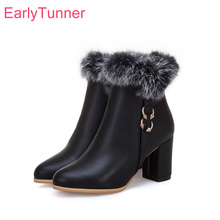 Brand New Winter Fashion White Black Women Furry Boots 3 inch High Heels Lady Riding Shoes EP63 Plus Big Size 11 33 43 52 2024 - buy cheap