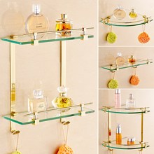 Gold Brass Corner Shelf Wall Mounted Bathroom Accessories Set Smooth Mirror Corner Rack Glass Bath Shelf Towel Rack Wall Holder 2024 - buy cheap