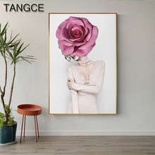 Pintura en lienzo elegante de chica de flores, rosa y púrpura, vestido blanco precioso, Impresión de póster de señora para sala de estar, arte de pared de dormitorio 2024 - compra barato