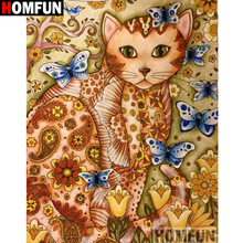 HOMFUN-pintura de diamante redondo/cuadrado completa, cuadro artesanal 5D, "Flor de gato de dibujos animados", bordado 3D, punto de cruz, decoración del hogar 5D A17161 2024 - compra barato