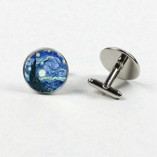 New Van Gogh painting cufflinks glass cabochon cufflinks starry night wedding men's shirt cufflinks gift 2024 - buy cheap