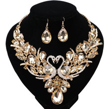 Golden Champagne Crystal New Collier Femme Double Swan Statement Necklace Earring For Women Party Wedding Jewelry Set 2024 - buy cheap