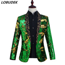 Men Stage Coat Gold Green Sequins Jacket Prom Party Slim Blazers Outerwear Nightclub Bar Host Singer Stage performance Costume 2024 - buy cheap