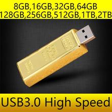 Enough 100% Real 8GB 16GB 32GB Gold Bar Metal PENDRIVE 3.0 Flash USB Memory Stick Card USB Drive 64GB 128GB 256GB 1TB 2TB Gift 2024 - buy cheap